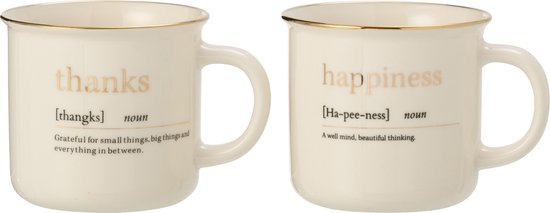 J-Line tas Boodschap Happiness Thanks - keramiek - goud - 2 stuks van J-Line