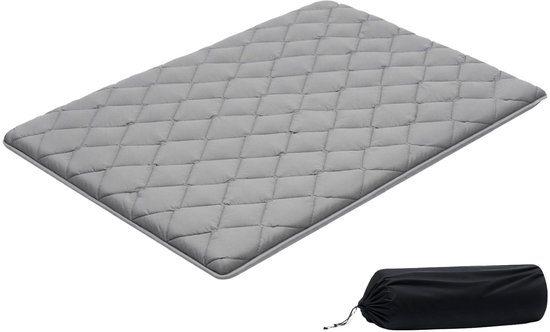 Japanse futonmatras - Opvouwbare tatami vloermatras - 203,2 x 137,2 x 8,9 cm - Tweepersoons - 9-laags - Met opbergtas en bevestigingsmateriaal - Voor meditatie en yoga - Grijs