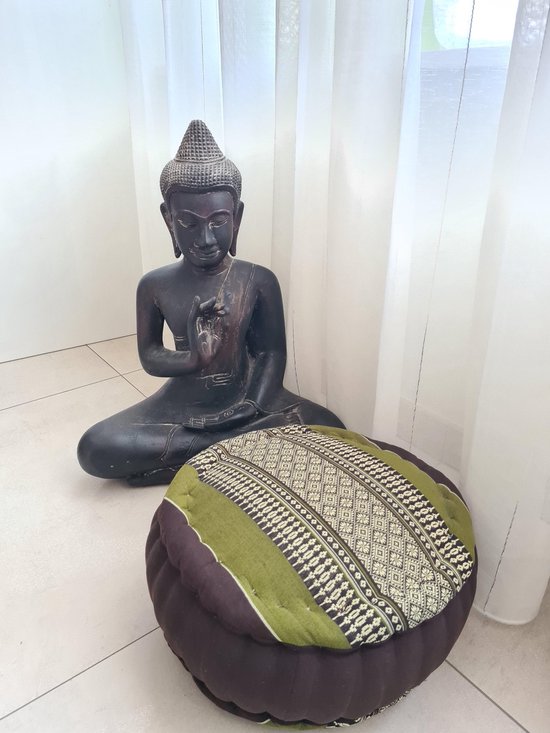 Jar Zafu kussen – Yogakussen - Meditatie kussen – Rond meditatiekussen – Thais kussen – Kapok – 32x15 cm – Groen/bruin van Jar