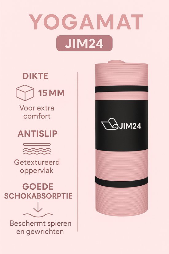 Jim24 Yoga Mat - Yogamat Extra Dik - 15 mm - Fitness Mat - Sport Mat - Antislip - Slijtvast - Incl. Draagtas - DonkerZalm van Jim24