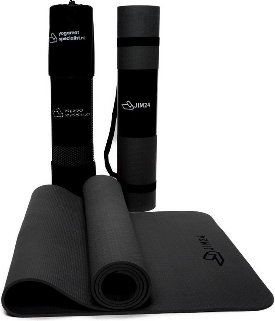 Jim24 Yogamat – Fitness Mat – Anti Slip – Yoga Mat Extra Dik – Duurzaam TPE – Incl. Tas - Zwart van Jim24