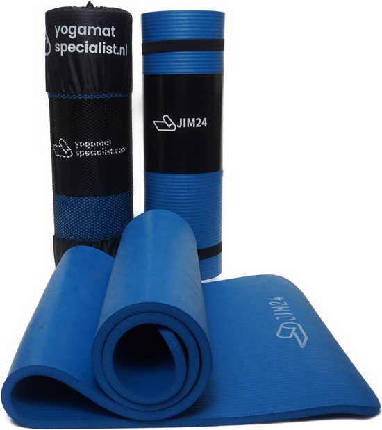 Jim24 Yogamat - Yoga Mat Extra Dik - 15 mm - Fitness Mat - Sport Mat - Antislip - Slijtvast - Incl. Draagtas - Blauw van Jim24