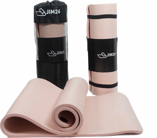 Jim24 Yogamat - Yoga Mat Extra Dik - 15 mm - Fitness Mat - Sport Mat - Antislip - Slijtvast - Incl. Draagtas - Zalmroze van Jim24