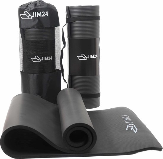 Jim24 Yogamat - Yoga Mat Extra Dik - 15 mm - Fitness Mat - Sport Mat - Antislip - Slijtvast - Incl. Draagtas - Zwart van Jim24