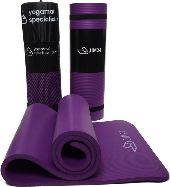 Jim24 Yogamat - Yoga Mat Paars - Extra Dik - 183 x 61 x 1.5 cm - Fitness Mat - Sport Mat - Incl. Tas en Draagriem van Jim24