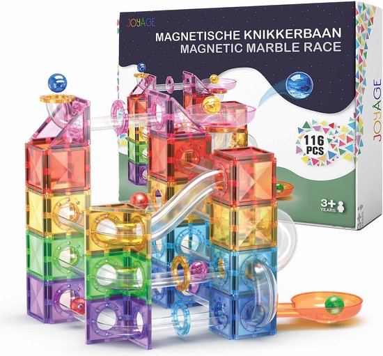 Joyage Magnetische Knikkerbaan - 116 stuks - Constructie speelgoed jongens - Magnetische bouwstenen - Magnetische tegels - Magnetisch bouwspeelgoed - Magnetic toys - Montessori Magnetisch Speelgoed knikkerbaan 3 4 5 6 jaar - Jongens Speelgoed 7 jaar van Joyage