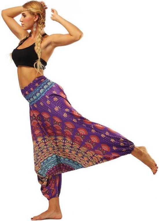 Jumada's - Yoga Broek - Baggy Trousers - Harembroek - Comfortabel - Maat L - Paars/multicolor van Jumada's