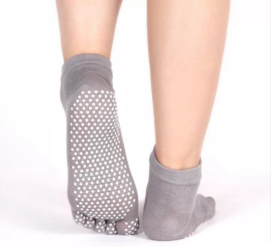 Jumada's - yoga sokken - tenen - 1 paar sokken - maat 36/40 - anti slip - grijs van Merkloos