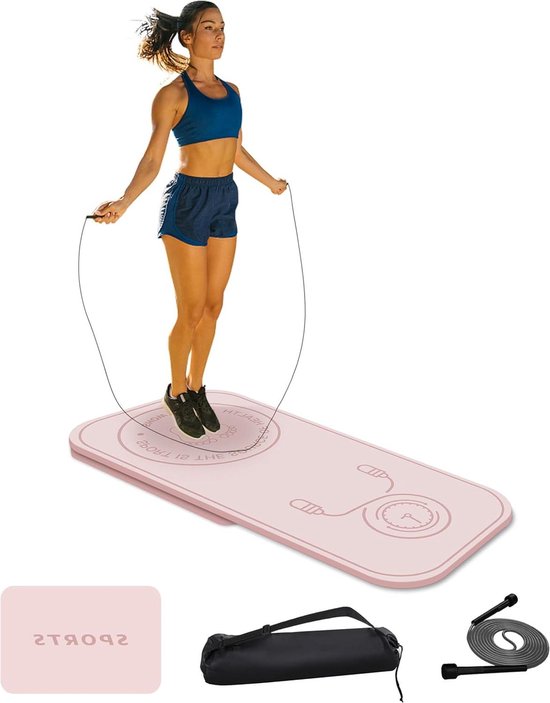Jump Rope Mat Set - Knieën Bescherming - Impact Absorptie - Fitness Oefenmat - Antislip - Thuis Gym - 140cm*62cm*8mm + 61cm*41cm*8mm van Beast Gear