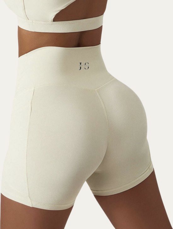 June Spring Sportlegging - Maat: L - Kleur: Offwhite / Gebroken Wit - Korte Broek / ging - Dames Sportlegging - Fitness Outfit - Sportkleding - Legging met Zakken - Telefoonzak Legging van June Spring