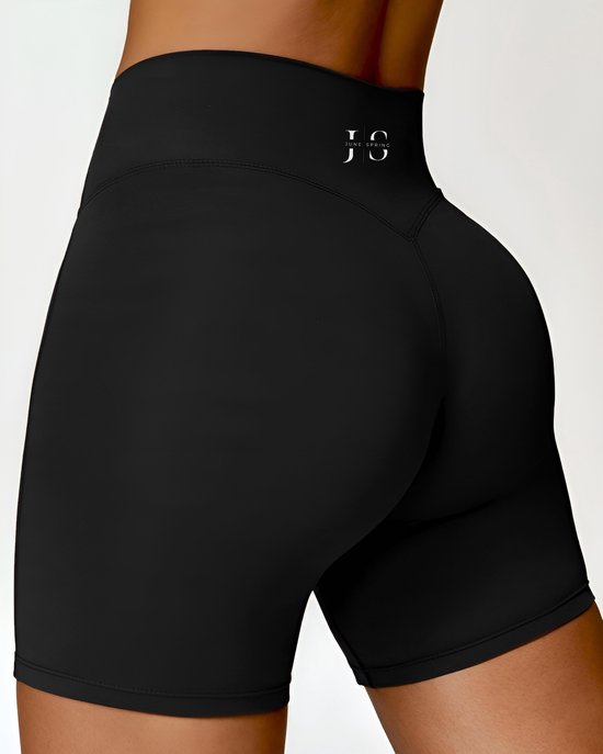 June Spring Sportlegging - Maat: L - Kleur: Zwart / Black - Korte Broek / Shorts - Korte Legging - Korte Sportlegging - Short Legging - Dames Sportlegging - Fitness Outfit - Sportkleding - Legging met Zakken - Telefoonzak Legging
