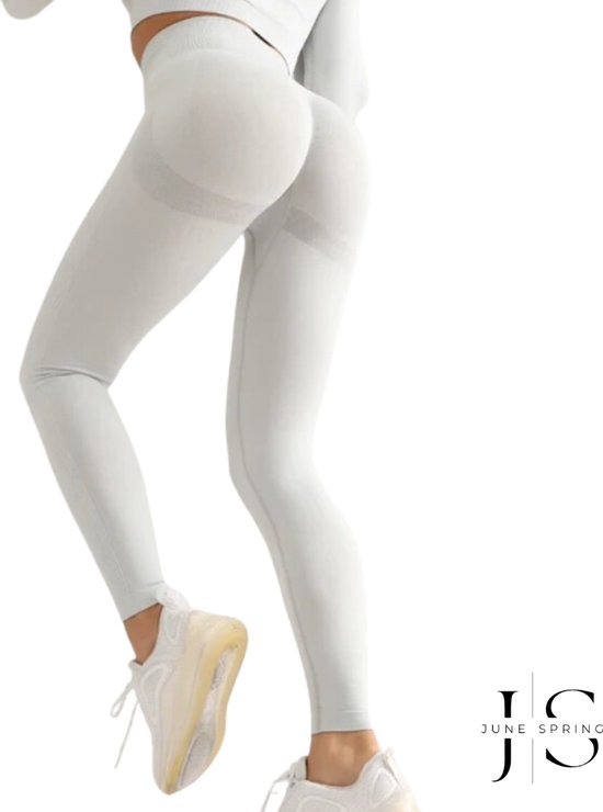 June Spring Sportlegging - Maat M/Medium - Kleur: Wit - Sportbroek voor Vrouwen - Accentueert de Billen - High-Waist - Dames Sportlegging - Fitness Legging - Yogapants - Hoge Kwaliteit Sportlegging van Merkloos