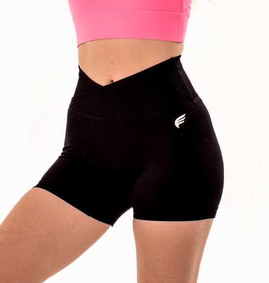 Just Me Dames Sportshort – High Waist V-shape Taille short– Shaping Effect – Naadloos – Yoga, Pilates & Fitness (zwart) van Just Me