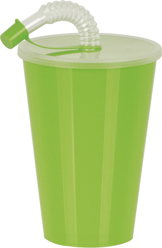 Juypal Drinkbeker met deksel en rietje - groen - kunststof - 450 ml - 12 x 9 cm van Juypal