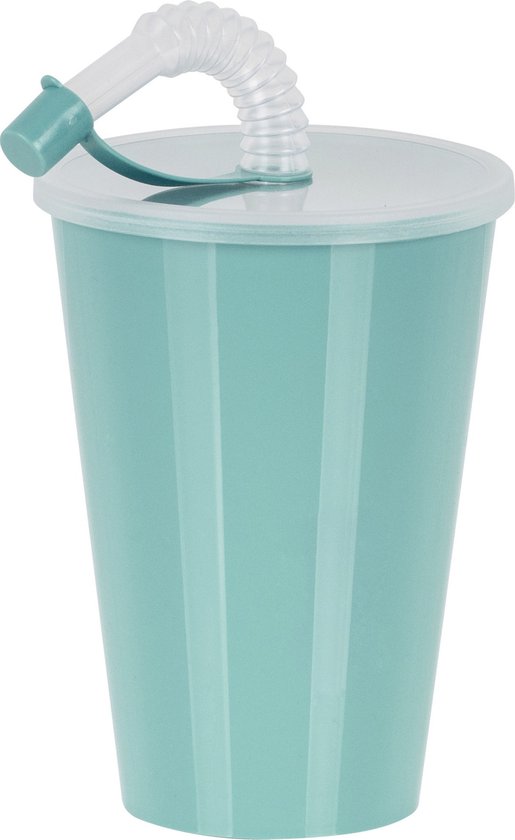 Juypal Drinkbeker met deksel en rietje - licht groen - kunststof - 450 ml - 12 x 9 cm van Juypal