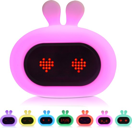 Kadoing® Konijn Kinderwekker - met Gezichtsuitdrukkingen en Tikfunctie - Wake Up Light Voor Kinderen - Slaaptrainer - Slaapwekker - Nachtlamp - Speelgoed Wekker Digitaal van Kadoing