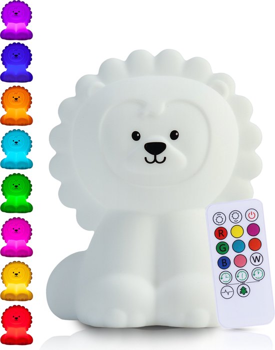 Kadoing® Leeuw Nachtlamp (Groot) - met Tikfunctie en Afstandsbediening - Oplaadbaar - Katten LED Lamp - Babyshower - Baby - Verjaardag Kinderen - Kinderkamer - Kinderspeelgoed - Speelgoed Cadeau - Bedlamp - Kinderlamp van Kadoing