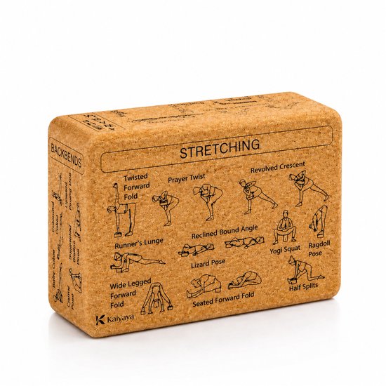 Kaiyaya - Kurk yogablok 1 stuk - Balans & stabiliteit - 100% kurk, antislip - Lichtgewicht, afgeronde hoeken - Yoga, stretching - 22.5x15x7.5cm, natuurlijk kurkbruin