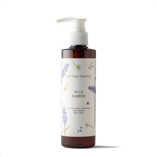 Karma Mama Mild Shampoo - 250ml Baby Shampoo - met Shea Butter, Aloe Vera, Kokosnoot en Kamille - pH waarde voor Newborn Baby en Kind - Lavendel Geur van Karma