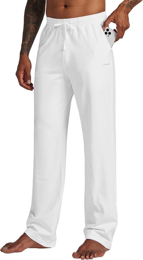 Katoenen Yogabroek voor Heren - Sportieve Trainingsbroek met Open Onderkant en Zakken van Merkloos