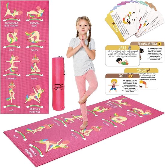 Kinder Yogamat - Oefenmat Peuters - Yoga Thuis - Antislip Ontwerp - 152 x 61 cm - Unicorn Print