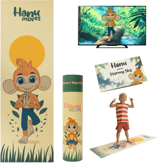 Kinderyoga Set - Verhalenboek & Mat - Mindfulness & Beweging - Antislip Kinderformaat - 145 x 50 cm - Meerkleurig