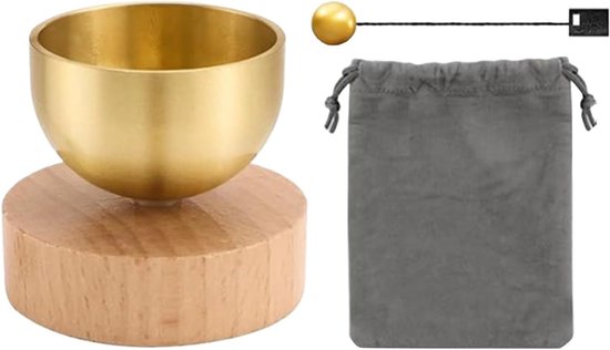 Klank Schaal - Mini klankschaalset - Hout - Messing - Met messing bel - Gebruikt om te ontspannen - Geschikt voor meditatie en yoga - 4*4*3.5cm - Goud van Merkloos