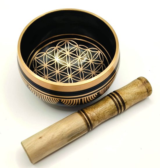 Klankschaal Flower of Life - Tibetaanse Singing Bowl 11cm. - Klankschaal met Aanslag Stok van Merkloos