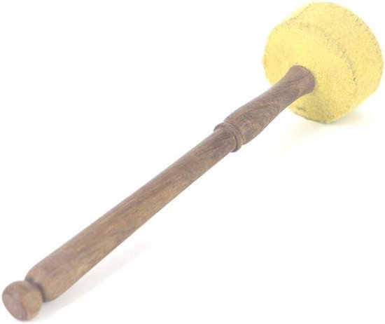 Klankschaal Hamer - Sjamaan Trommel - Meditatie Muziek - Perzik Hout Lint - 28cm Lengte - Geel van Merkloos