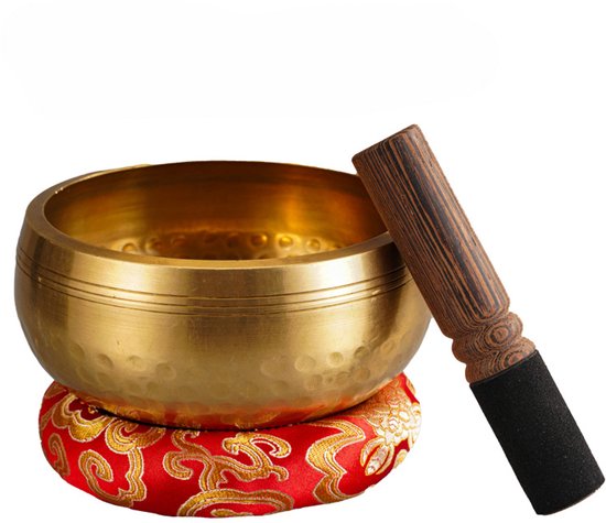 Klankschaal - incl. Aanstrijkhout & Kussen - Klank Schaal - Meditatie, Yoga, Chakra - Zwart - 8 cm van Merkloos