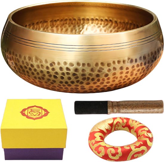 Klankschaal klein - set met houten klopper en kussen - 8 cm - yoga ontspanning zelfhypnose - unieke cadeaus voor vrouwen - doos van Calm Club