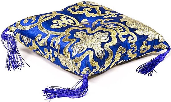 Klankschaalkussen blauw met bloemmotief - 14x14x4 cm - M van Merkloos