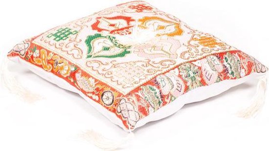 Klankschaalkussen deluxe dubbele dorje wit - 20x20 - Brokaat - Katoen - Polyester - Wit van Merkloos