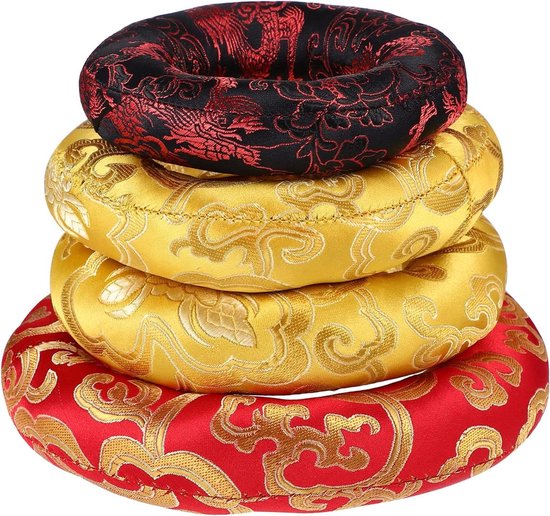 Klankschaalkussens 4 stuks 10-12-14-16 cm met Tibetaanse traditionele patronen - gesorteerde kleuren. van Silent Mind