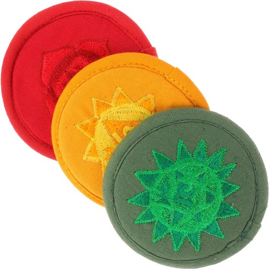 Klankschaalkussens - klankschaalhouder - Tibetaanse Singing Bowl onderlegger - 7 chakra's - boeddhistisch - Vaguelly - 3 pads - patronen - 10 cm - pot onderzetter van Vaguelly
