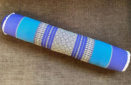 Knierolkussen – Bolster mini Yoga en meditatie – Stevig Kapok Vulling - Thais design - Blauw (8x8x50cm) van Thaiyogi