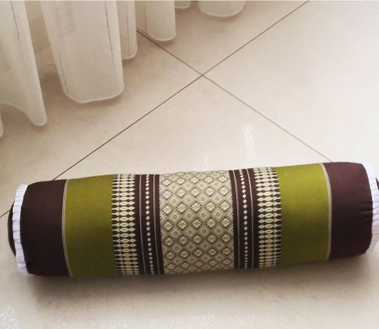 Knierolkussen – Bolster standaard Yoga en meditatie – Kapok - Thais design - Groen/bruin van Mukti.