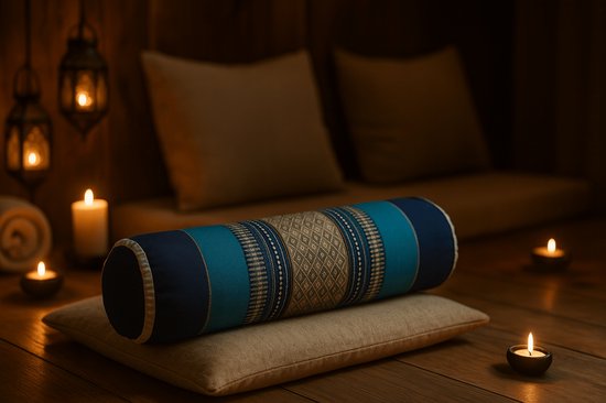 Knierolkussen – Bolster Yoga & Meditatie – Stevig Kapok Vulling – Thais Design – Blauw Design van Merkloos