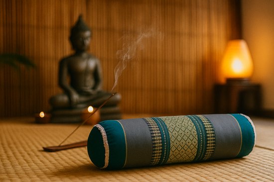 Knierolkussen – Bolster Yoga & Meditatie – Stevig Kapok Vulling – Thais Design – Blauw/Grijs Design van Merkloos