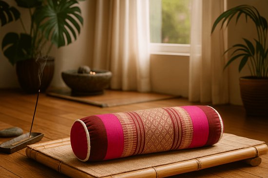 Knierolkussen – Bolster Yoga & Meditatie – Stevig Kapok Vulling – Thais Design – Roze Design van Dibapur