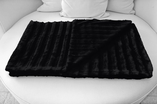 knuffeldeken imitatiebont dubbelzijdig XXL 220x240 cm – Warme kunstbontdeken voor bank en bed, luxe woondeken plaid, comfortabel & zacht - 100% polyester, wasbaar – Zwart