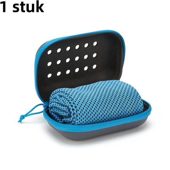 Koele sportdoek - fysieke koeling - wordt koel bij contact met water - absorbeert zweet - voor fitness/running/buiten/yoga - met EVA reisdoosje - voor sporters - lichtblauw - 30x90cm - 1 stuk