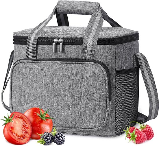 Koeltas 15L geïsoleerde lunchtas, kleine koeltassen voor onderweg, kantoor, werk, picknick, reis, strand, auto, grijs van KOEL