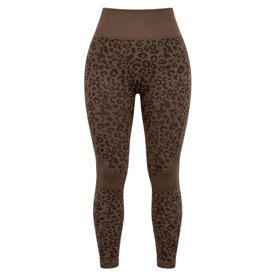 Koffie bruin sport legging dames – high waist fitness legging met luipaardprint – elastische yoga legging met aansluitende pasvorm – sport broek voor fitness yoga training en hardlopen – maat S van Merkloos