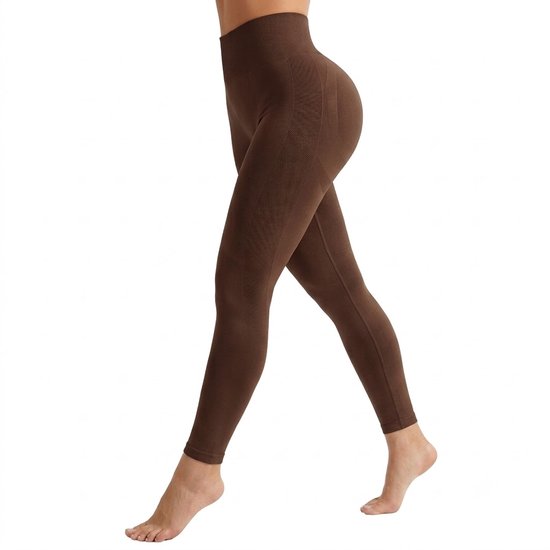 Koffie bruine naadloze yoga legging dames hoge taille sport legging buik controle perzik billen shaping fitness legging pilates legging 4 way stretch ademend squat proof look elastische taille L