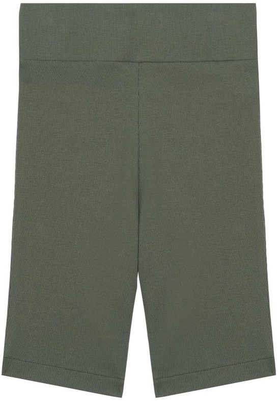Korte Legging Dames – Biker Short Dames – High Waist Ribbed Sportlegging – Katoen – Olijfgroen – XL