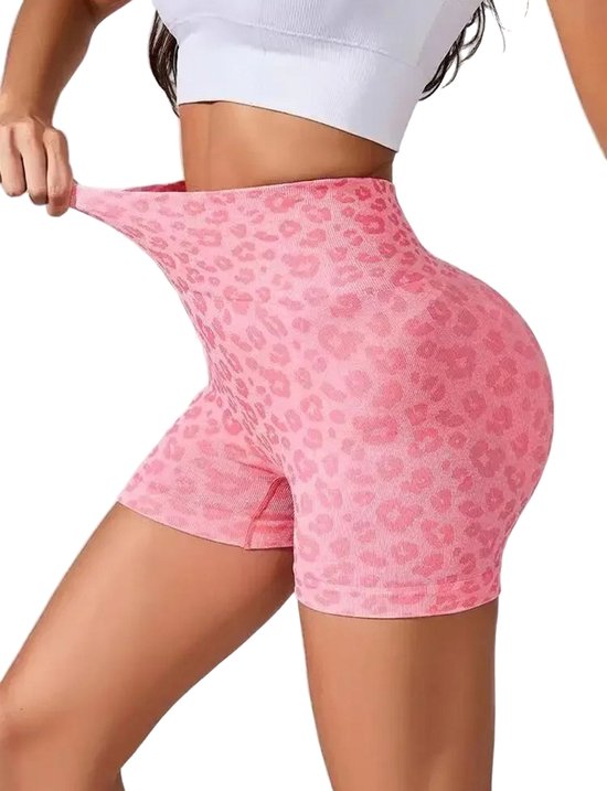 Korte Shaping Sportlegging - Roze Tijgerprint - Legging - Luipaard - Maat M van Merkloos
