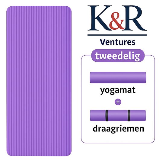 K&R Ventures® Yogamat – Niet giftige Hoge Dichtheid Fitnessmat – Antislip & Krasbestendig – Inclusief Draagriem – 185x61x1 cm – Voor Yoga, Pilates, Gym & Fitness – Paars van K&R Ventures®
