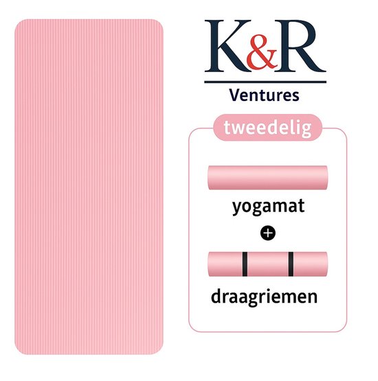 K&R Ventures® Yogamat – Niet giftige Hoge Dichtheid Fitnessmat – Antislip & Krasbestendig – Inclusief Draagriem – 185x61x1 cm – Voor Yoga, Pilates, Gym & Fitness – Roze van K&R Ventures®
