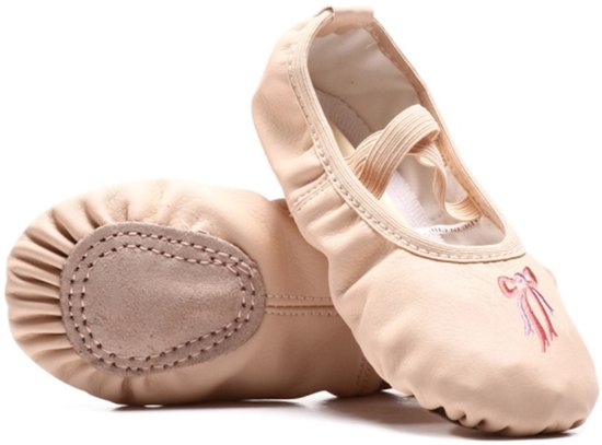 Kristal Satijn Bloem Decoratie Dansschoenen Zachte Zool Balletschoenen Praktijk Dansschoenen Voor Kinderen, Maat: 34 (PU Flesh Roze Boog)